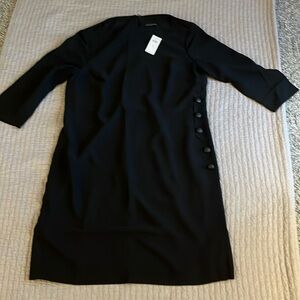 Banana Republic classic black crêpe dress with button accents